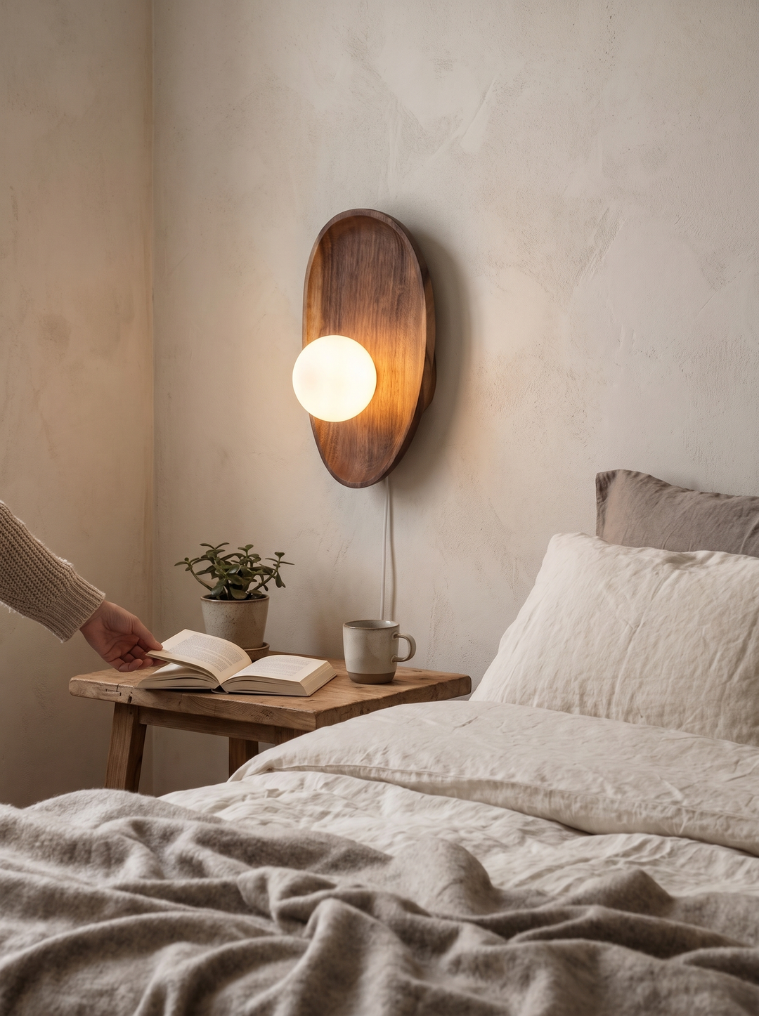 Lumenorth Acorn Wood and Glass Wall Sconce glowing softly