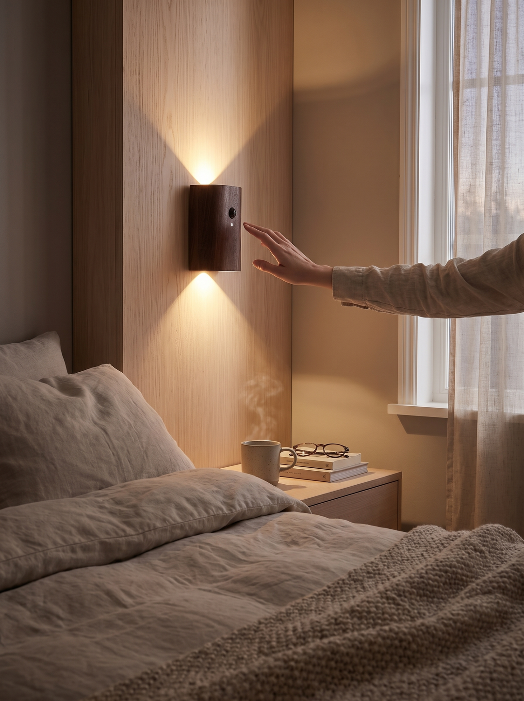 Lumenorth Beech Motion Sensor Sconce on a hallway wall