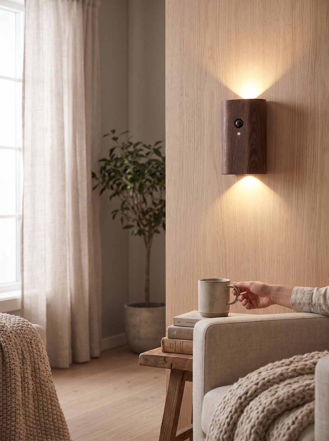 Real beech wood body of the Lumenorth Beech sconce