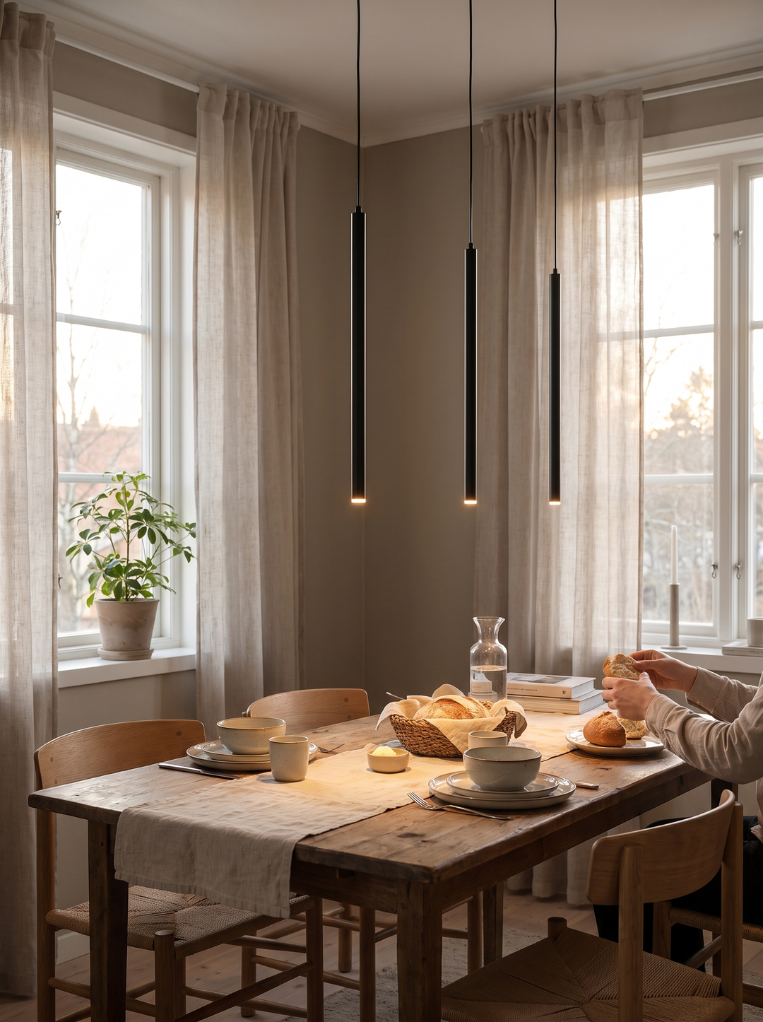 Lumenorth Reed Nordic Pendant Light at a different height