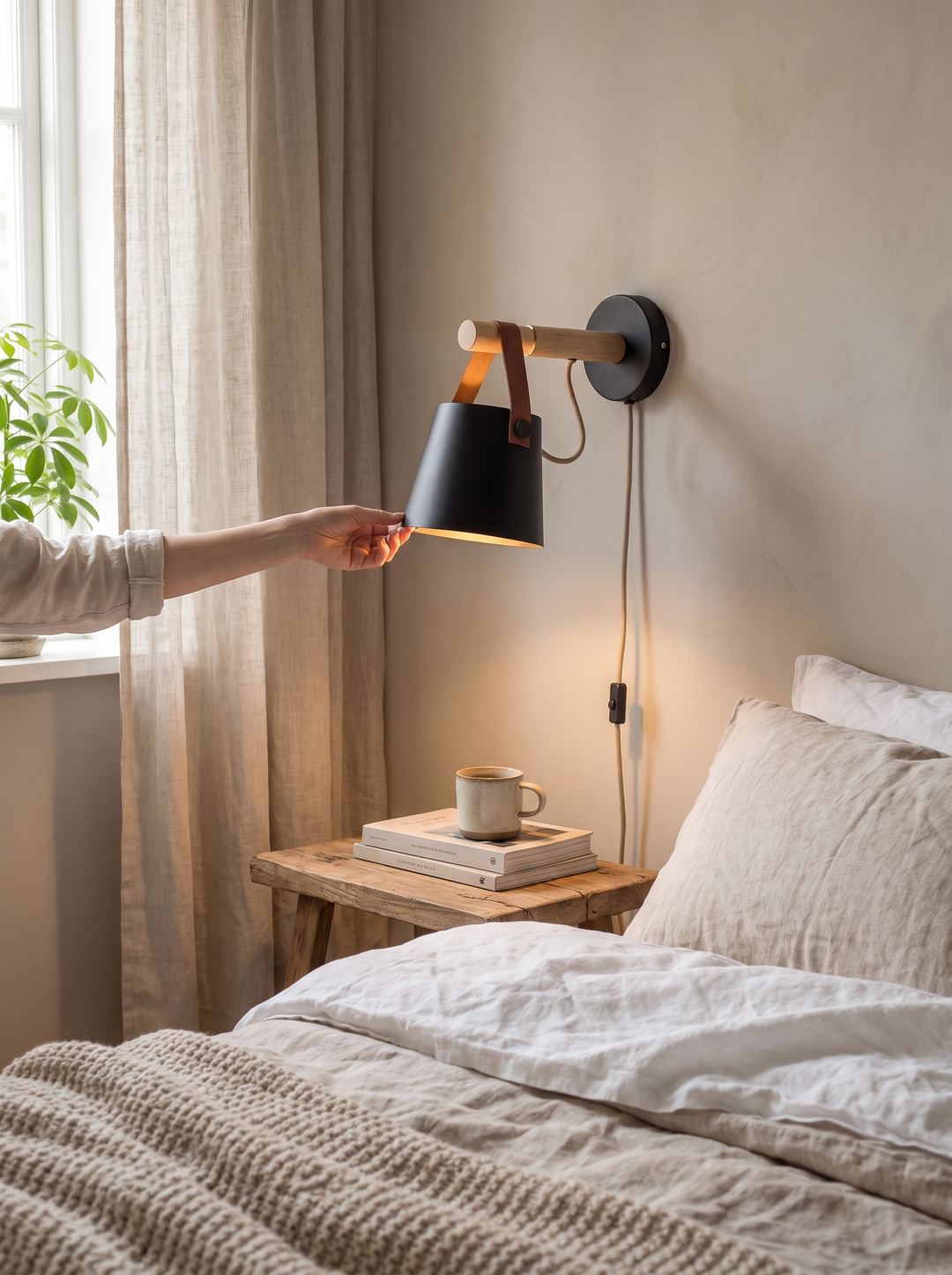 Lumenorth Ash wall light giving soft light in a bedroom