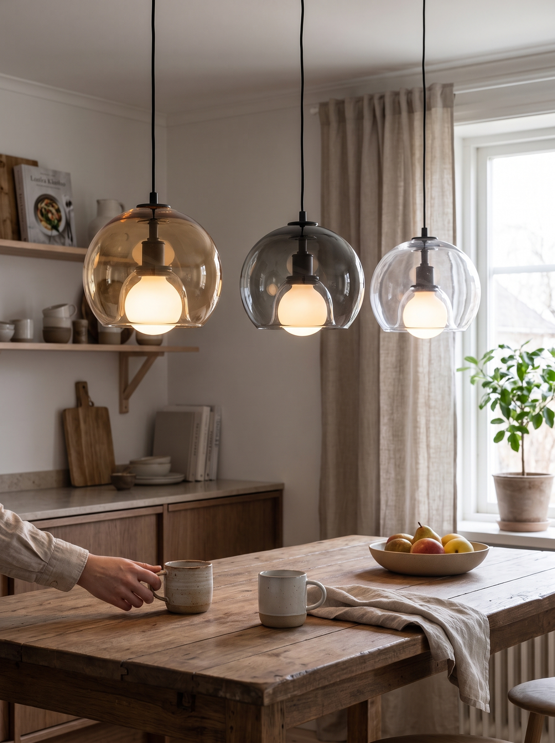 Lumenorth Crest Glass Pendant Light in a smoke grey finish