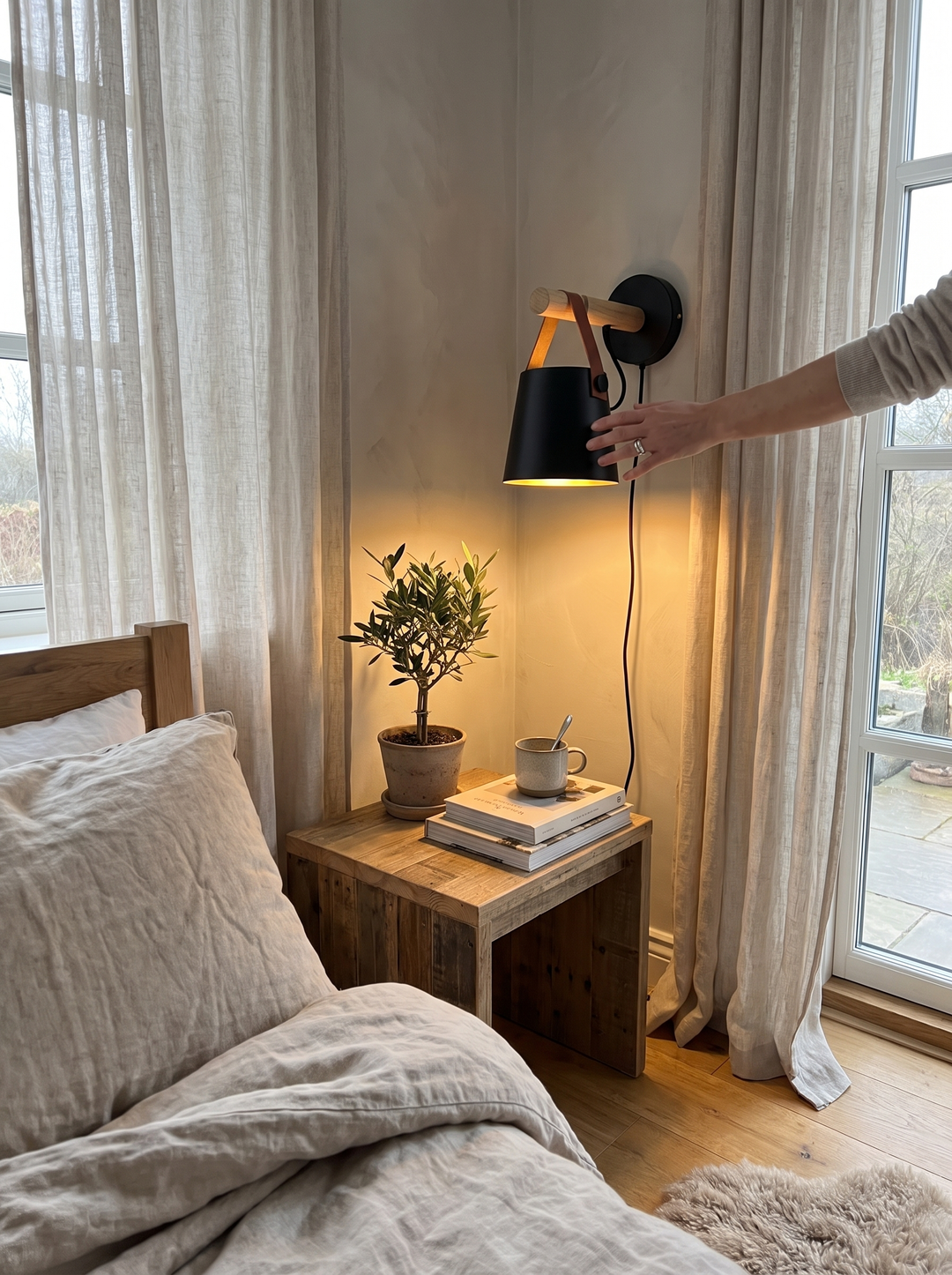 Lumenorth Ash Nordic Wooden Wall Light reading as furniture